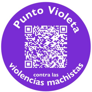 Imagen del logotipo punto violeta, un círculo morado con la frase Punto violeta contra las violencias machistas.