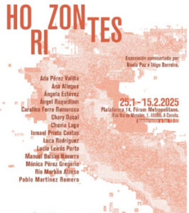 Imagen del cartel de la exposición Horizontes en letras rojas