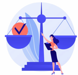 Balanza equilibrada con figura de mujer