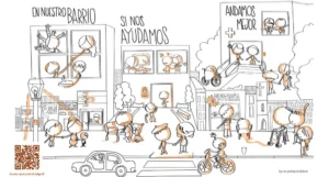 Dibujo de personas que activan el barrio en el que viven