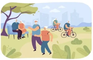 Dibujo personas mayores saludable en parque