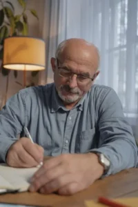 Hombre mayor escribiendo