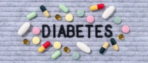 Palabra diabetes con pastillas
