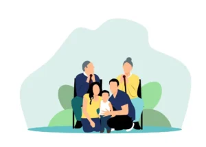 Personas mayores hijos y nieto en familia
