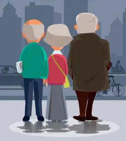 Tres personas mayores en la ciudad
