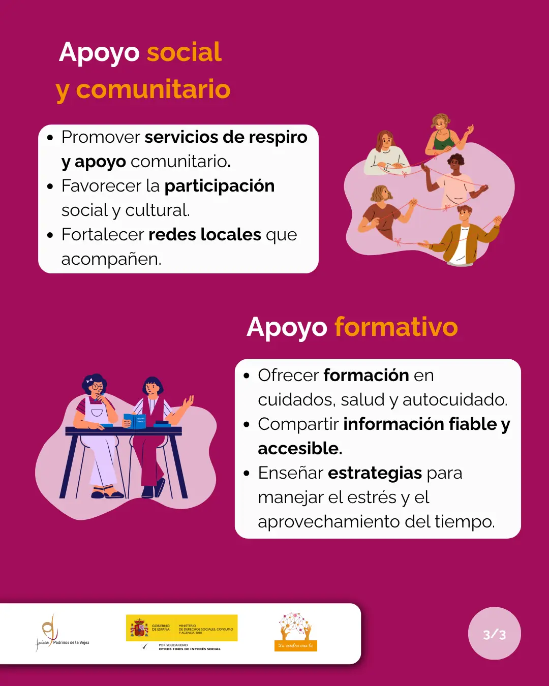 Imágenes de personas cuidadoras y formas de apoyo social y formativo
