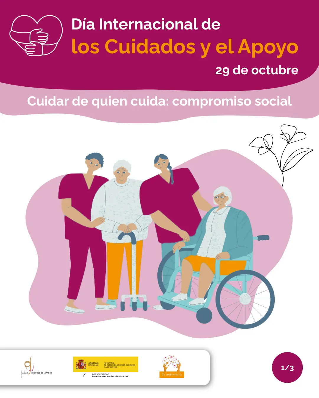 Persona cuidadoras prestado apoyo a persona en silla de ruedas y persona con andador